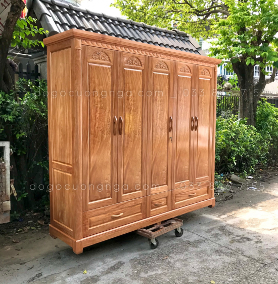 Tủ áo gỗ đinh hương 5 cánh - mẫu đai hoa cao cấp