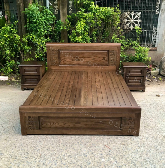 Tủ đầu giường gỗ sồi nga lau màu óc chó 
