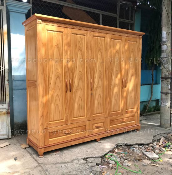 Tủ quần áo gỗ gxo đỏ 5 cánh 2m3