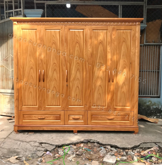 Tủ quần áo gỗ gxo đỏ 5 cánh 2m3