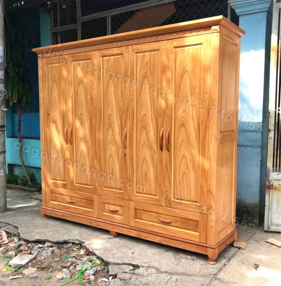 Tủ quần áo gỗ gxo đỏ 5 cánh 2m3