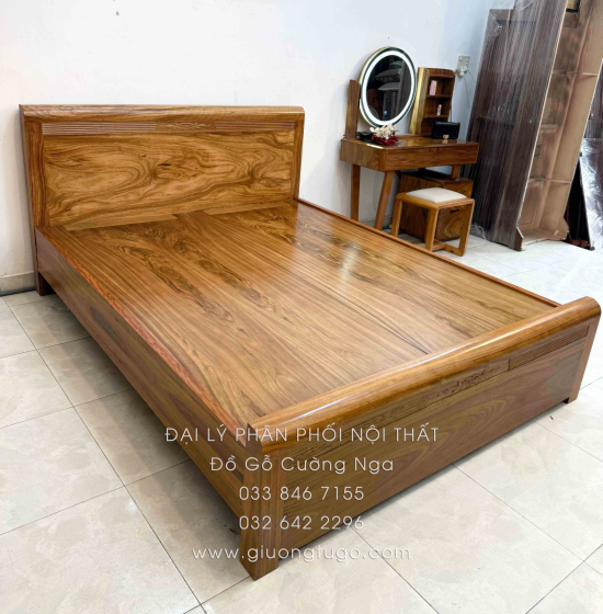 Giường gỗ hương xám vạt phản liền - mẫu chỉ hoa 
