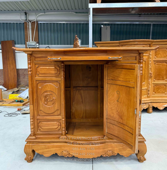 Tủ thờ gỗ gõ đỏ 1m53 cánh cong - trạm chữ BT 014