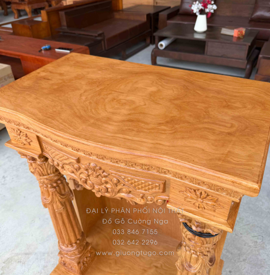 Bàn Thờ Ông Địa - Thần Tài Gỗ Gõ Đỏ Mẫu Tân Cổ Điển Cao Cấp