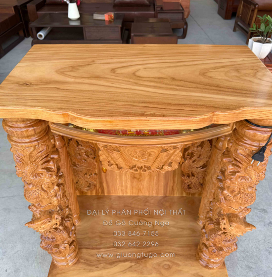 Bàn Thờ Thần Tài Gỗ Gõ Đỏ Víp BT 13.1