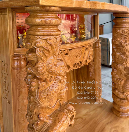 Bàn Thờ Ông Địa Thần Tài Gỗ Gõ Đỏ 80x1m17 Cao Cấp