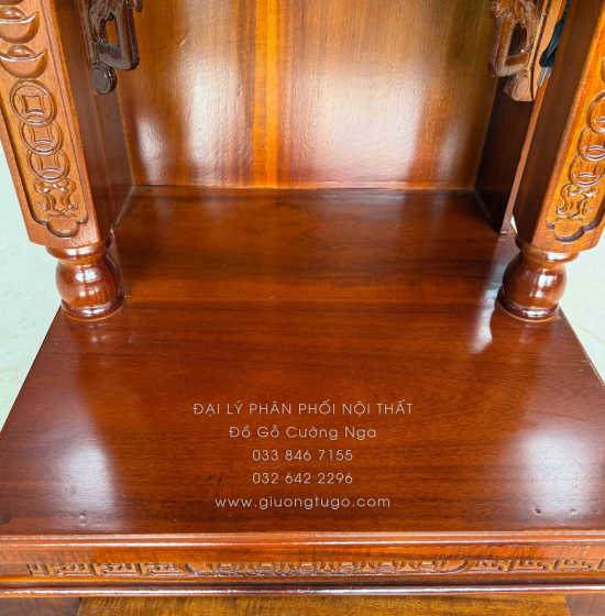 Bàn Thờ Ông Địa - Thần Tài Gỗ Tràm Chạm Sen Hiện Đại 48cm
