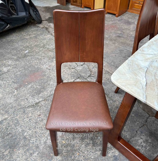 Bàn Ăn Gỗ Sồi Nga Mặt Đá 6 Ghế Nệm Lau Màu Óc Chó Hiện Đại
