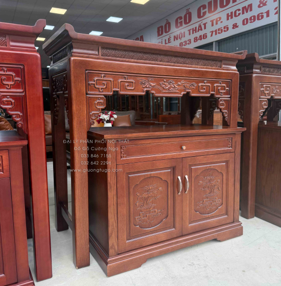 Bàn Thờ Án Gian Gỗ Sồi Mỹ 1m07 - Kèm Tủ Táp Tinh Tế Màu Óc Chó