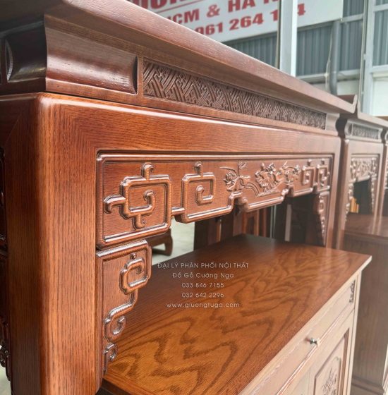 Bàn Thờ Án Gian Gỗ Sồi Mỹ 1m07 - Kèm Tủ Táp Tinh Tế Màu Óc Chó