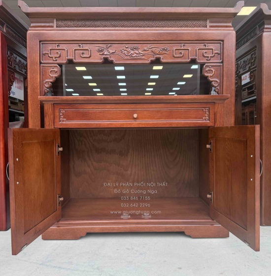 Bàn Thờ Án Gian Gỗ Sồi Mỹ 1m27 - Kèm Tủ Táp Tinh Tế Màu Óc Chó