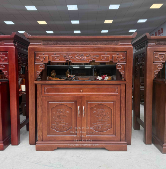 Bàn Thờ Án Gian Gỗ Sồi Mỹ 1m27 - Kèm Tủ Táp Tinh Tế Màu Óc Chó