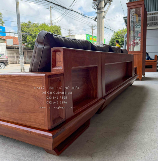 Sofa Gỗ Hương Vàng Góc L Chân Thuyền 3m25 x 2m15 Cao Cấp