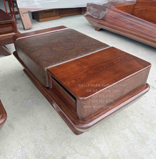 Bộ Sofa Gỗ Sồi Nga 2 Văng Chân Thuyền 3m3x2m6 Màu Óc Chó Cao Cấp