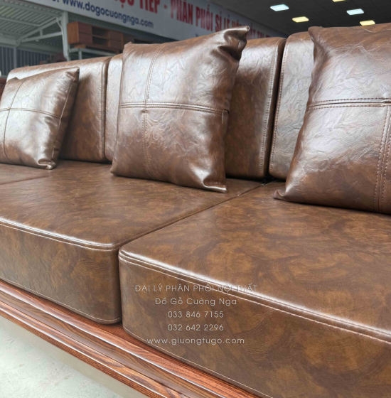 Bộ Sofa Gỗ Sồi Nga 2 Văng Chân Thuyền 3m3x2m6 Màu Óc Chó Cao Cấp