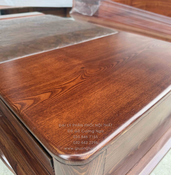 Bộ Sofa Gỗ Sồi Nga 2 Văng Chân Thuyền 3m3x2m6 Màu Óc Chó Cao Cấp