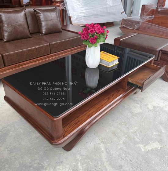 Bộ Sofa Gỗ Sồi Nga 2 Văng Chân Thuyền 3m3x2m6 Màu Óc Chó Cao Cấp