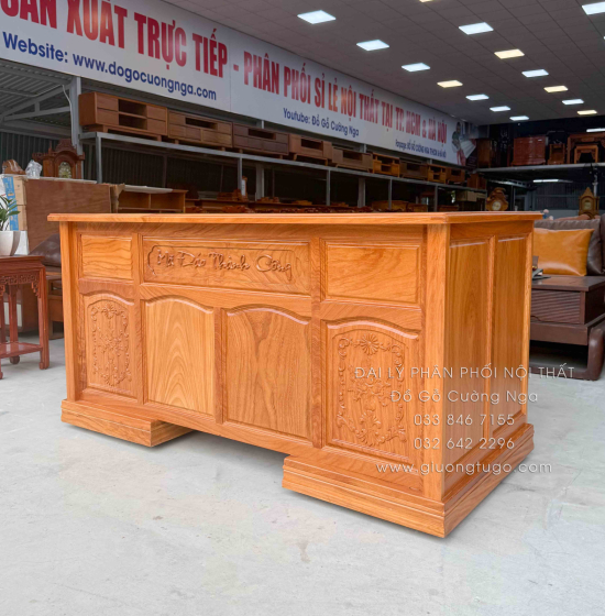 Bàn Làm Việc Giám Đốc Gỗ Gõ Đỏ 1m6 Chạm Mã Đáo Thành Công