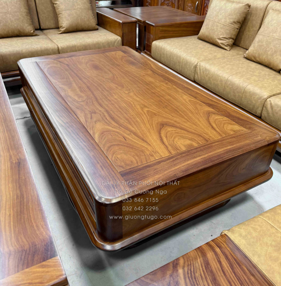 Bộ Sofa Gỗ Hương Vàng 2 Văng Chân Thuyền 3m45x2m75 Cao Cấp