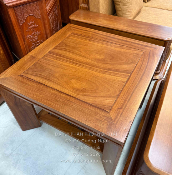 Bộ Sofa Gỗ Hương Vàng 2 Văng Chân Thuyền 3m45x2m75 Cao Cấp