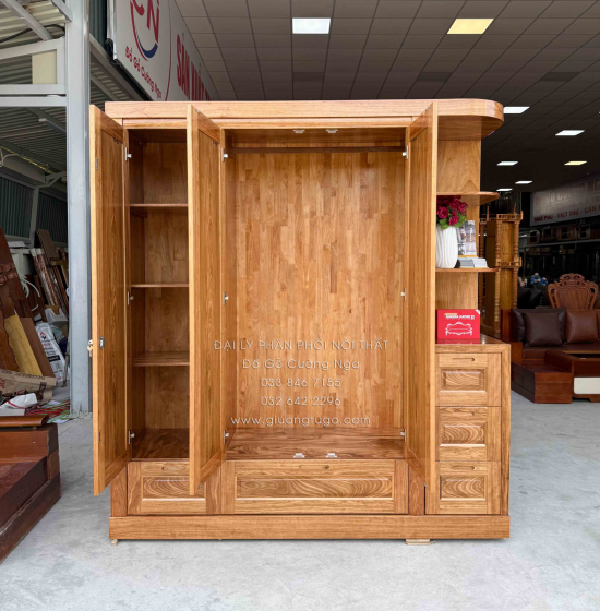 Tủ Áo Gỗ Hương Xám 3 Cánh Kèm Góc Trang Trí Bo Cạnh