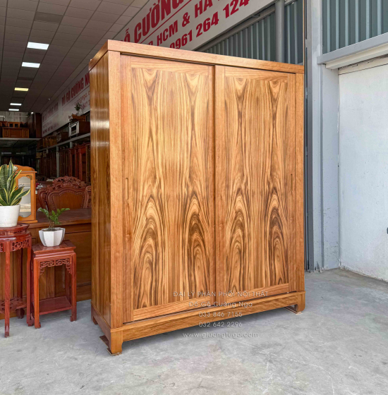 Tủ Áo Gỗ Hương Xám 2 Cánh Cửa Lùa Hiện Đại