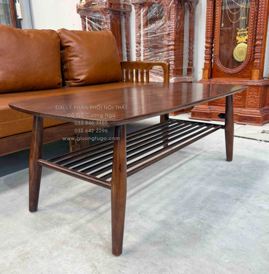 Bàn Trà Gỗ Sồi Hiện Đại Màu Óc Chó Kèm Kính Trắng