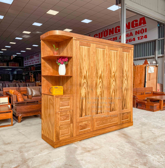 Tủ Áo Gỗ Hương Xám 4 Cánh Góc Trang Trí Bền Đẹp 