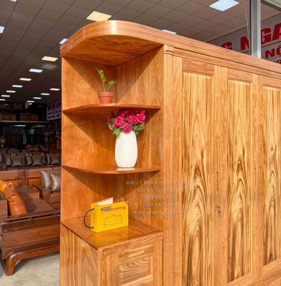 Tủ Áo Gỗ Hương Xám 4 Cánh Góc Trang Trí Bền Đẹp 