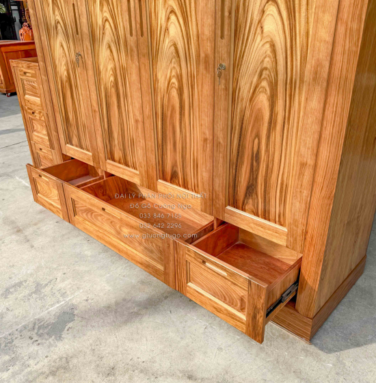 Tủ Áo Gỗ Hương Xám 4 Cánh Góc Trang Trí Bền Đẹp 