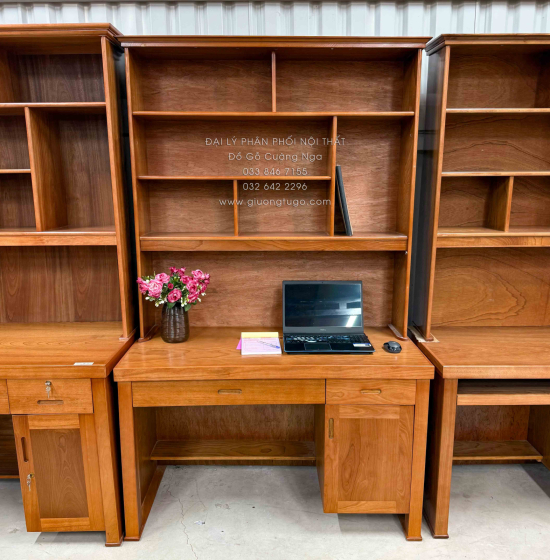 Bàn Học Sinh Gỗ Xoan Đào 1m2 Kèm Kệ Sách Cho Bé