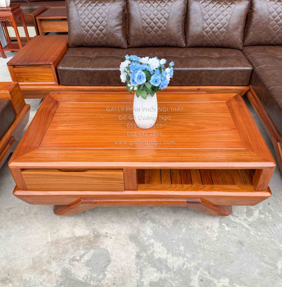 Sofa Gỗ Gõ Đỏ Góc L 2m8x1m8 Chân Thuyền Nệm Cao Su Cao Cấp