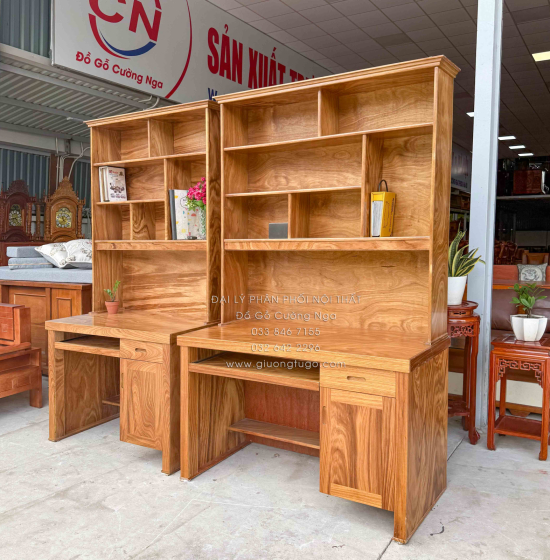 Bàn Học Sinh Gỗ Hương Xám Kết Hợp Giá Sách