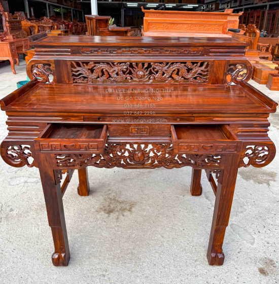 Bàn thờ gia tiên 2 tầng gỗ muồng - tay cuốn 1m34 giá rẻ 