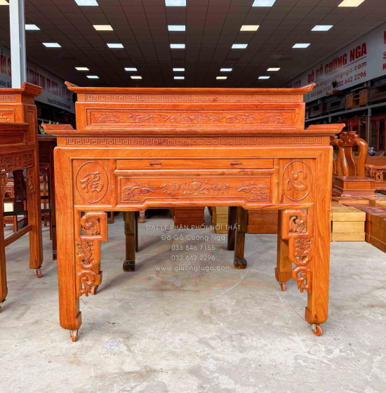 Bàn Thờ Gia Tiên Gỗ Hương Đá 2 Tầng Chạm Sen Cao Cấp