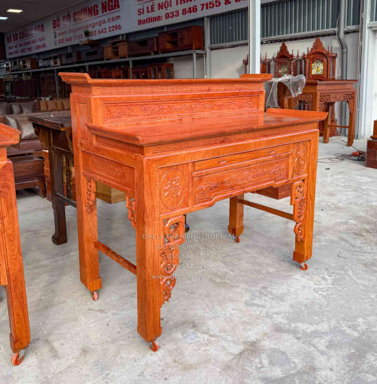 Bàn Thờ Gia Tiên Gỗ Hương Đá 2 Tầng Chạm Sen Cao Cấp