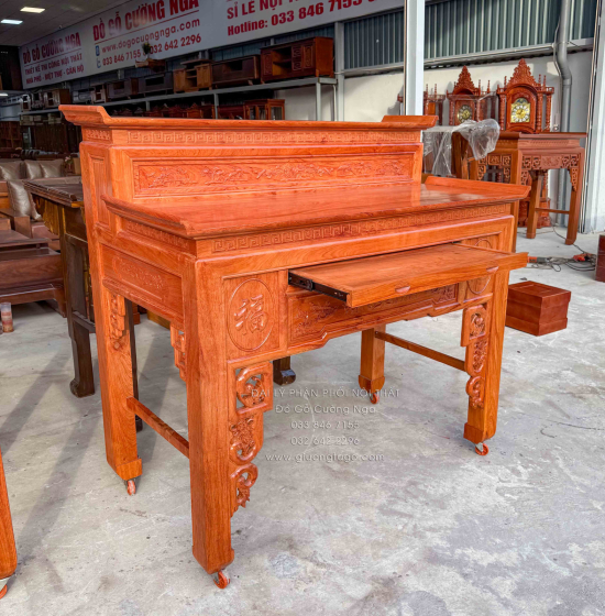 Bàn Thờ Gia Tiên Gỗ Hương Đá 2 Tầng Chạm Sen Cao Cấp