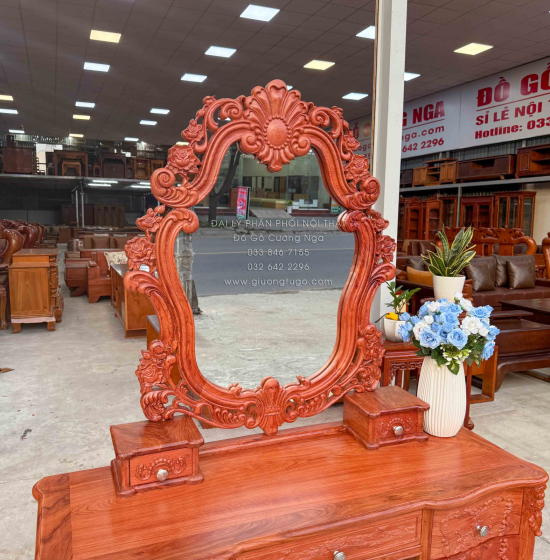 Bàn Trang Điểm Gỗ Hương Đá 1m2 Tân Cổ Điển Sang Trọng