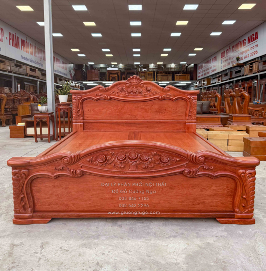 Giường Ngủ Gỗ Hương Đá Tân Cổ Điển - Mẫu Lãng Hoa - Phản Liền