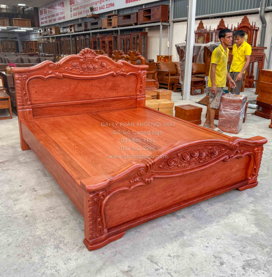 Giường Ngủ Gỗ Hương Đá Tân Cổ Điển - Mẫu Lãng Hoa - Phản Liền
