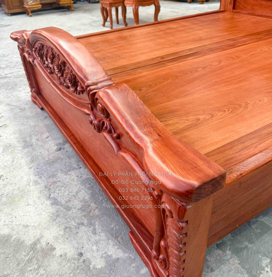 Giường Ngủ Gỗ Hương Đá Tân Cổ Điển - Mẫu Lãng Hoa - Phản Liền