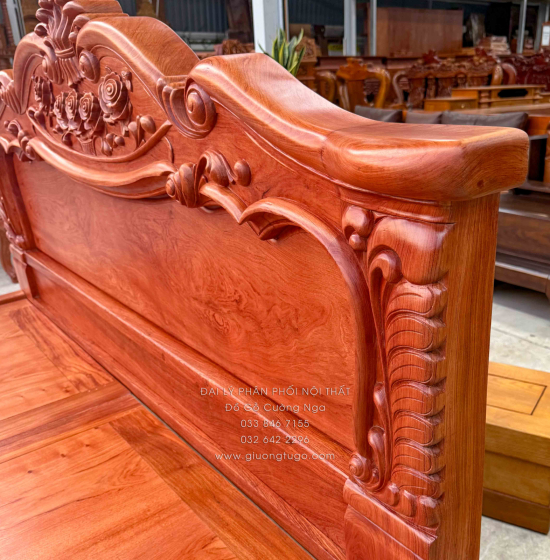 Giường Ngủ Gỗ Hương Đá Tân Cổ Điển - Mẫu Lãng Hoa - Phản Liền