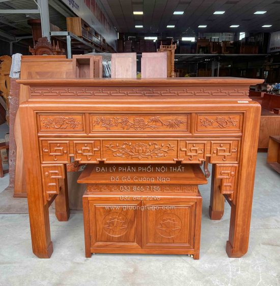 Bộ Bàn Thờ Gia Tiên Gỗ Gõ Đỏ Cao Cấp 1m53 - Kèm Tủ Táp Mẫu Mới 