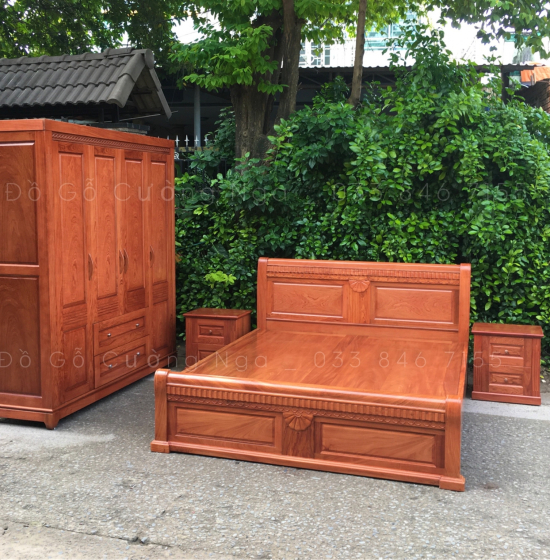 Combo phòng  ngủ gỗ hương đá cao cấp - mẫu quạt