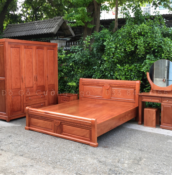 Combo phòng  ngủ gỗ hương đá cao cấp - mẫu quạt