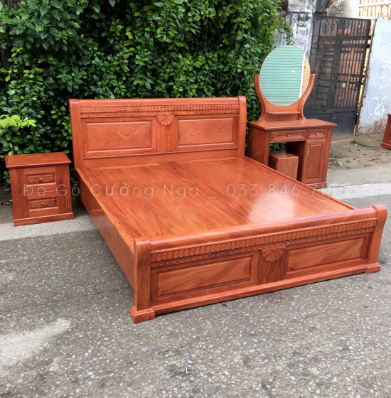 Combo phòng  ngủ gỗ hương đá cao cấp - mẫu quạt