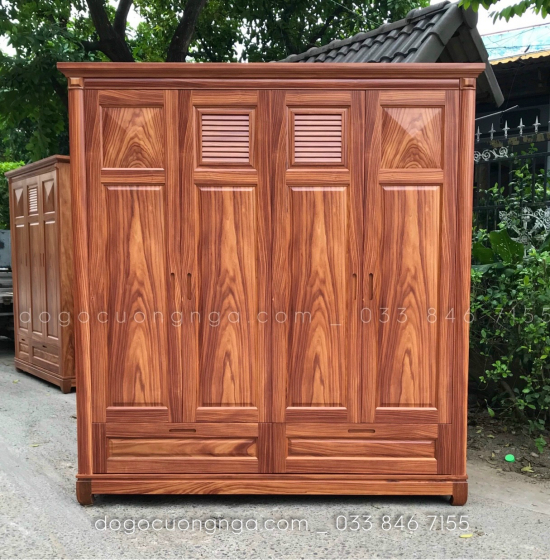 Tủ Quần Áo Gỗ Cẩm Vân 4 Cánh Hiện Đại CV 29.2