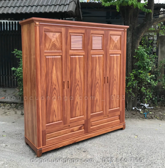 Tủ Quần Áo Gỗ Cẩm Vân 4 Cánh Hiện Đại CV 29.2
