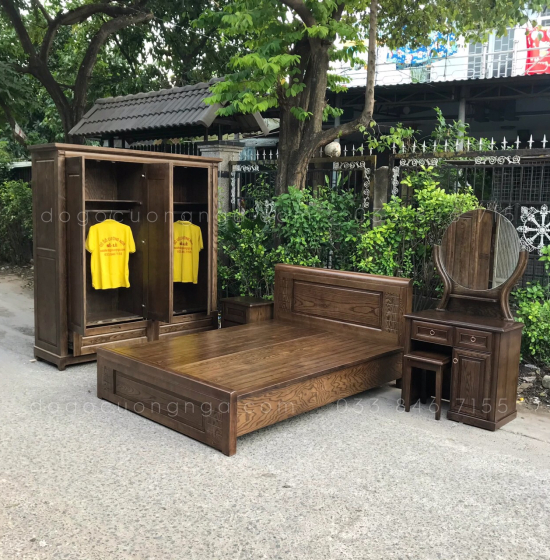 Combo phòng ngủ gỗ sồi - màu óc chó hiện đại 