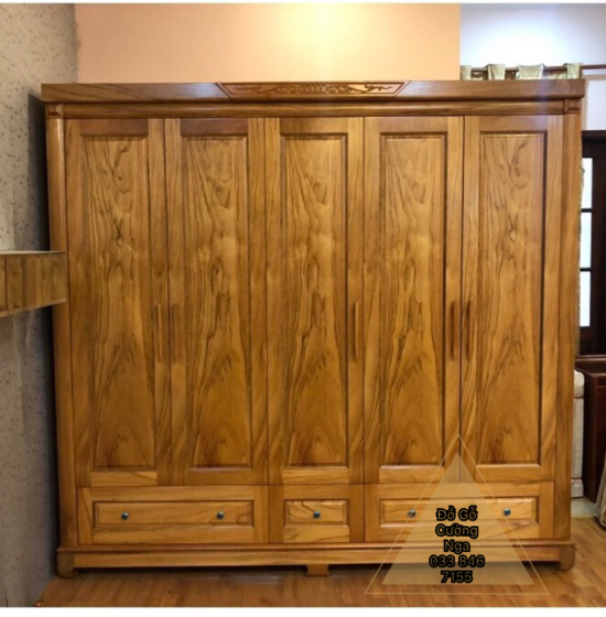 Tủ quần áo gỗ gxo đỏ 5 cánh 2m3